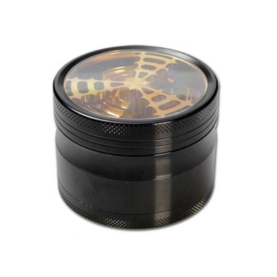 Aluminum Mill grinder with window, 4 parts, black with gold